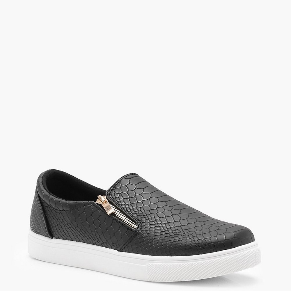 Black Faux Leather Slip-On Shoes